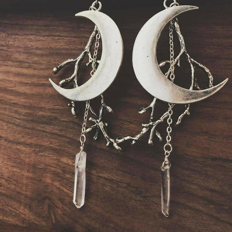 Silver Twig Fringe Long Chain Crystal Earrings