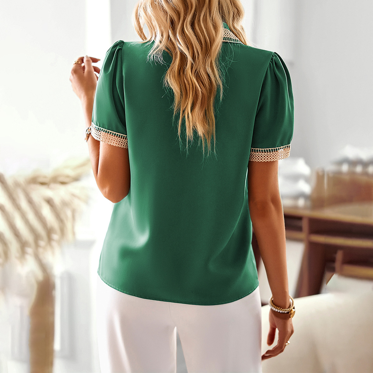 Title 5, Solid Color Shirt Summer Temperament Elegant Sh...