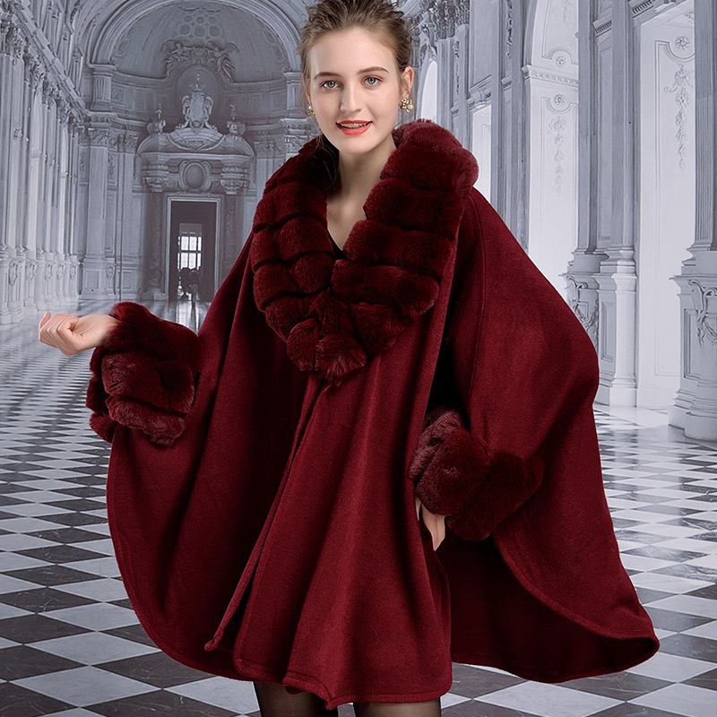 Women's Rex Rabbit Fur Shawl Cape Wine Red - Shop at LoveMi