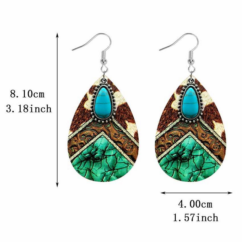 Retro Western Style Cows Pattern Wooden Earrings