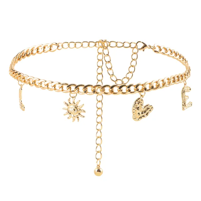 Metal Cutout Waist Chain Gold Love Letter Love Pendant Fashion Dress Chain Accessories Gold - Shop at LoveMi