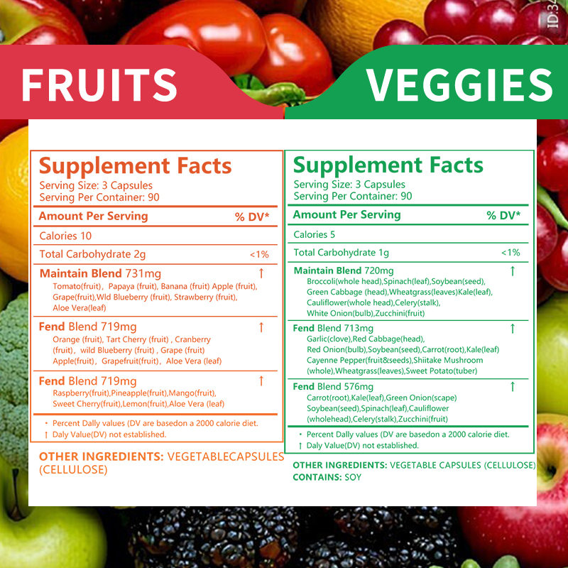 Whole Food Fruits And Veggies Supplement, 30 Servings 90 Capsules Daily 3 Caps 5 Servings Of Fresh Produce — view 5