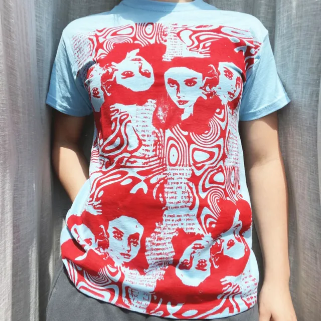 Fashion Ladies T shirt Print Color Multicolor Head T shirt Blue - Shop at LoveMi