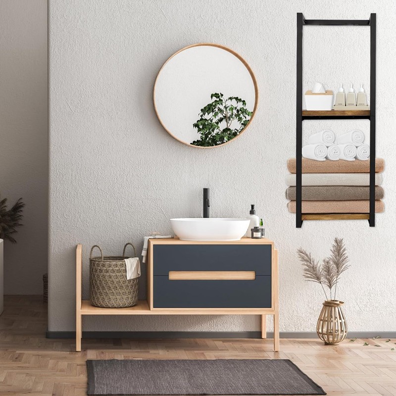 Wall Mounted Towel Rack Metal Storage Shelf Holder Rail-Bathroom Organizer Black — image 4