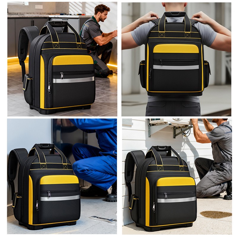 Tool Backpack Large Capacity Molded Base Bag Reflective Strip For Job Site