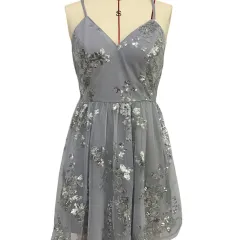 Sleeveless Embroidered Backless Cross Swing Dress - Light Grey - View 1