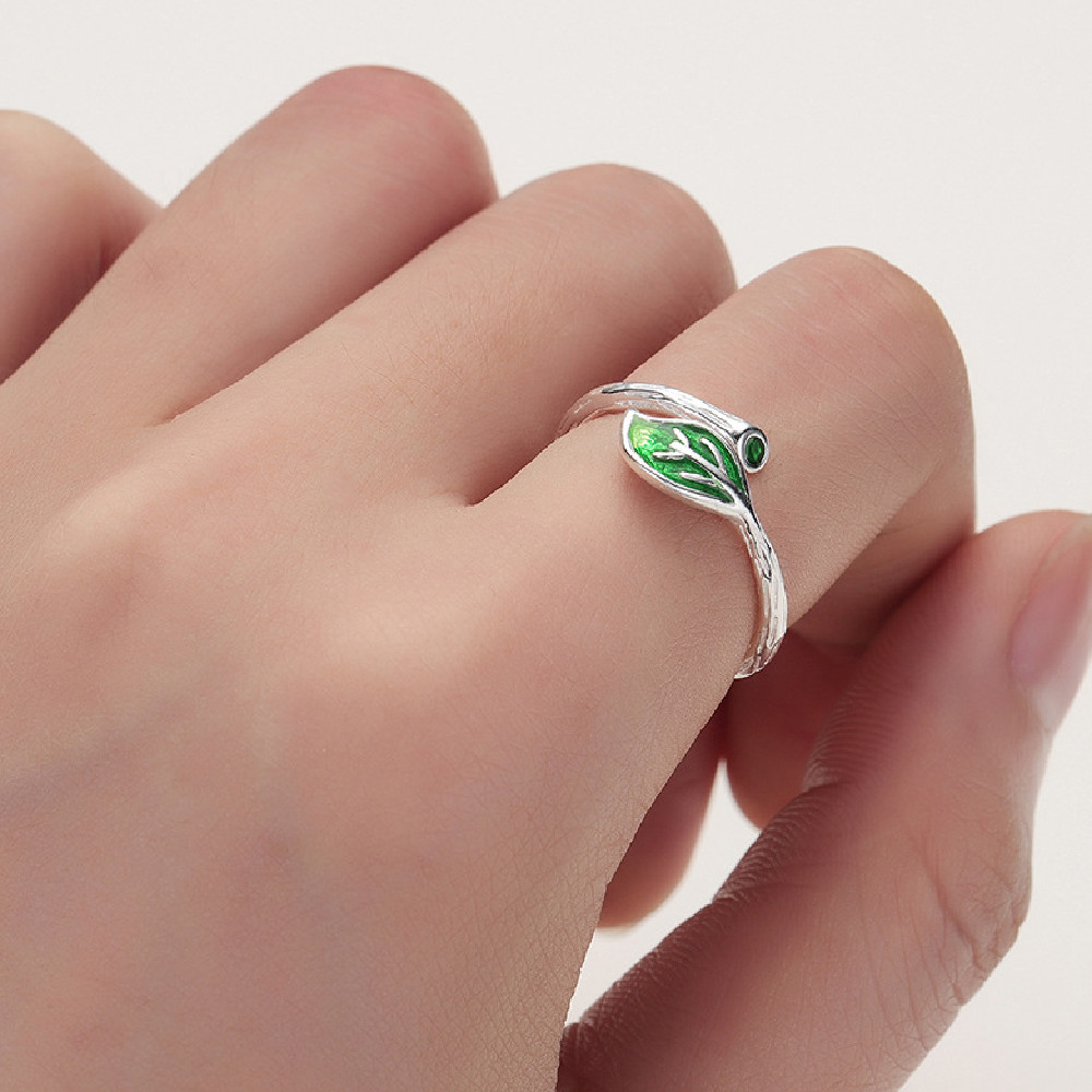 Title 4, Fashion Twig Green Leaf Ring for women. Natural...