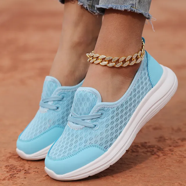 Lace up Mesh Sneakers Fashion Sports Shoes Women Solid Cozy Flats Shoes Moon Size36 - Shop at LoveMi