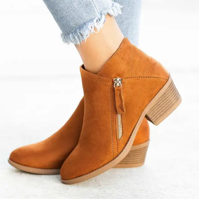 Ankle Boots For Women Low Heels Side Zipper Shoes Orange - Shop at LoveMi