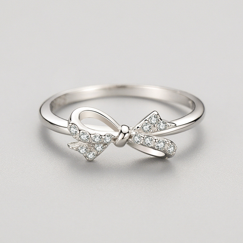 S925 Sterling Silver Bow Ring With Diamonds