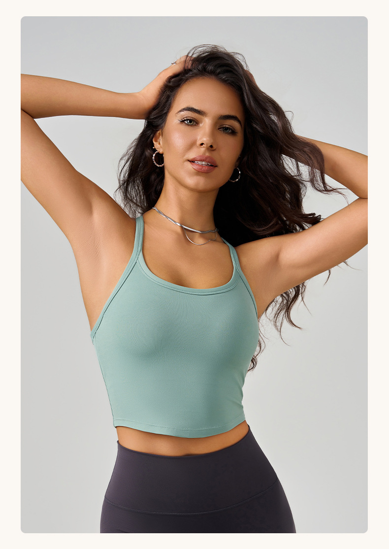 Women's Sports Bra With Thin Shoulder Straps, Integrated Chest Pads, Racerback Camisole Fitness Tank Top 8