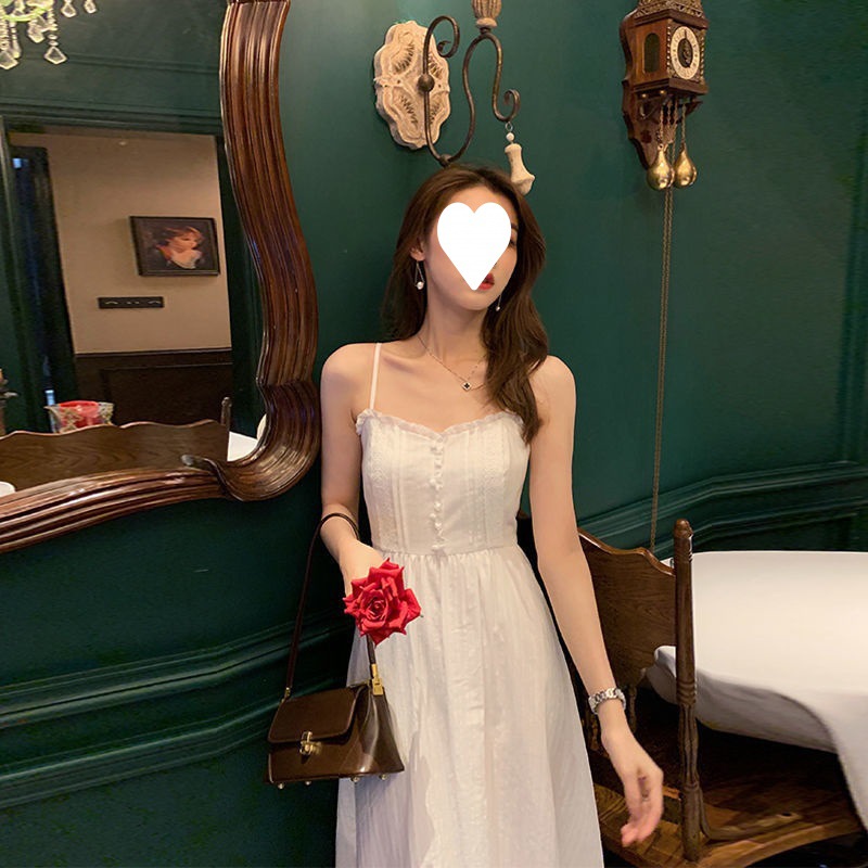 Women's Fashion Temperament Pure Color Suspender Dress