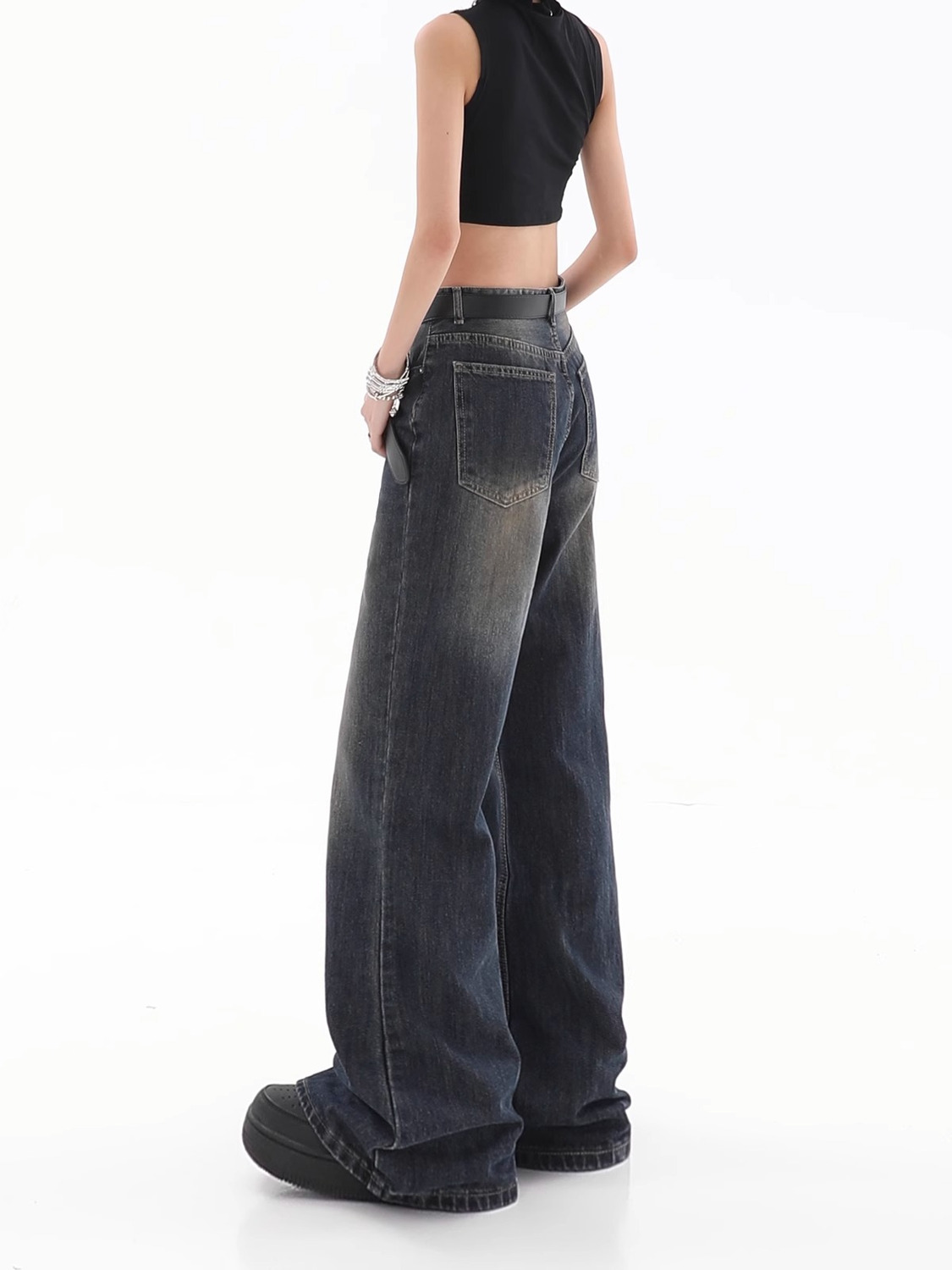 Title 19, Damen Loose Hänge Jeans Vintage Destroyed Strai...