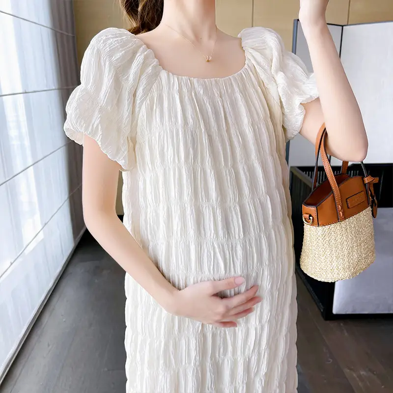 Women's Bubble Sleeves Loose Cover Belly Pleated Dress