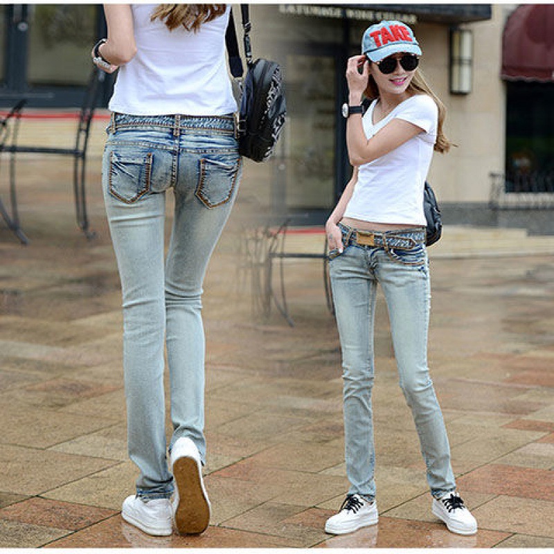Jeans Feet Pants Tight-fitting Low-rise Light-colored Women's