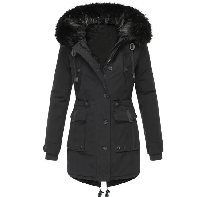 Thick Hooded Drawstring Mid length Cotton Zipper Coat Jacket Black - Shop at LoveMi