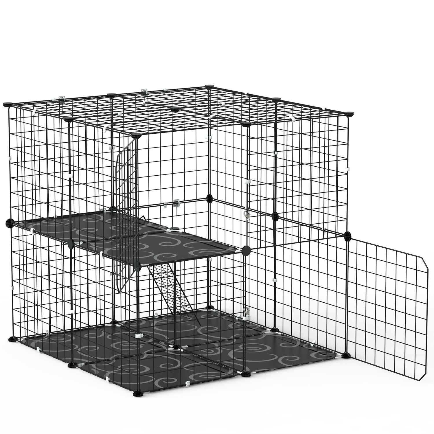 1Pc 2Tier Cat Cage Playpen Indoor Pet Enclosures Kitten Kennel House Detachable Cat Crate With Climbing Ladder 2 Doors For 1 To 2 Cats For Ferret Squirrel Small Animals