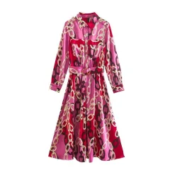 Women's Long-sleeved Chain Printed Shirt Dress - View 1