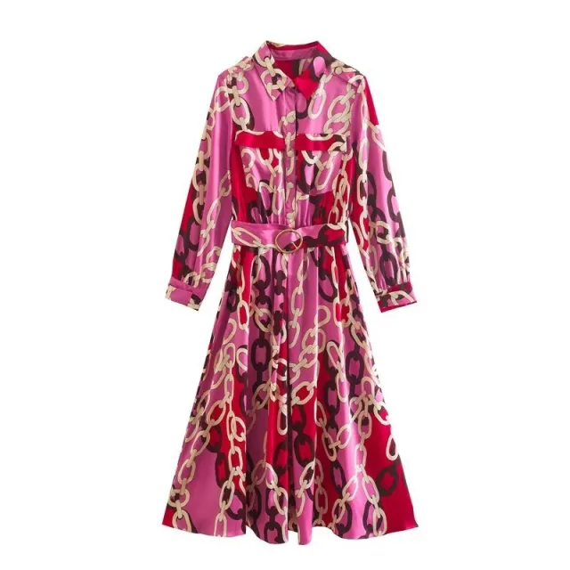 Women's Long sleeved Chain Printed Shirt Dress - Shop at LoveMi