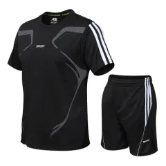 Running Training Clothes Men's Basketball Fitness Clothes Men's Sports Suits - Black - View 1