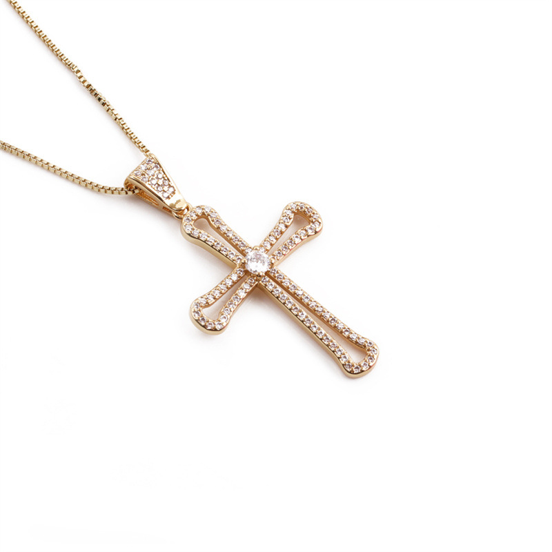 Lady 18K Gold-plated Copper With Zircon Cross Pendant Necklace