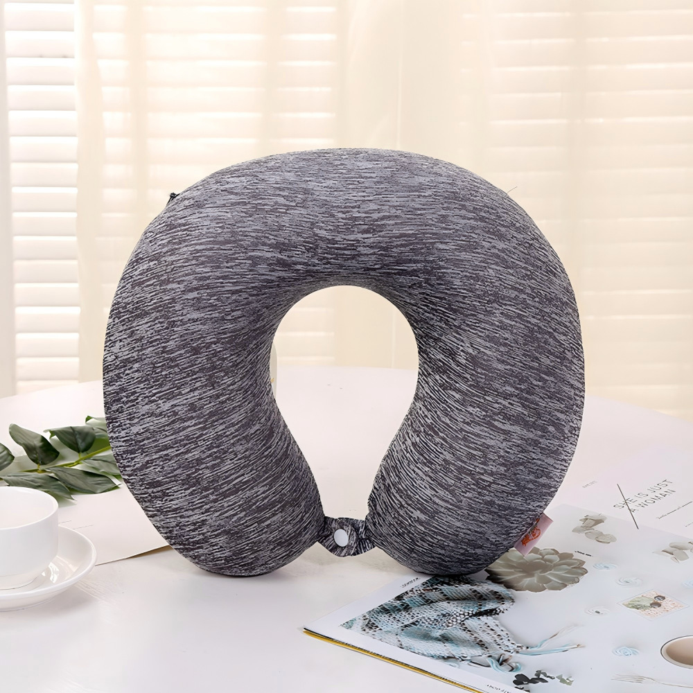 Memory Foam U Shaped Neck Pillow, Heather Knit Travel Pillow With Removable Zipper Cover For Airplane Car Office