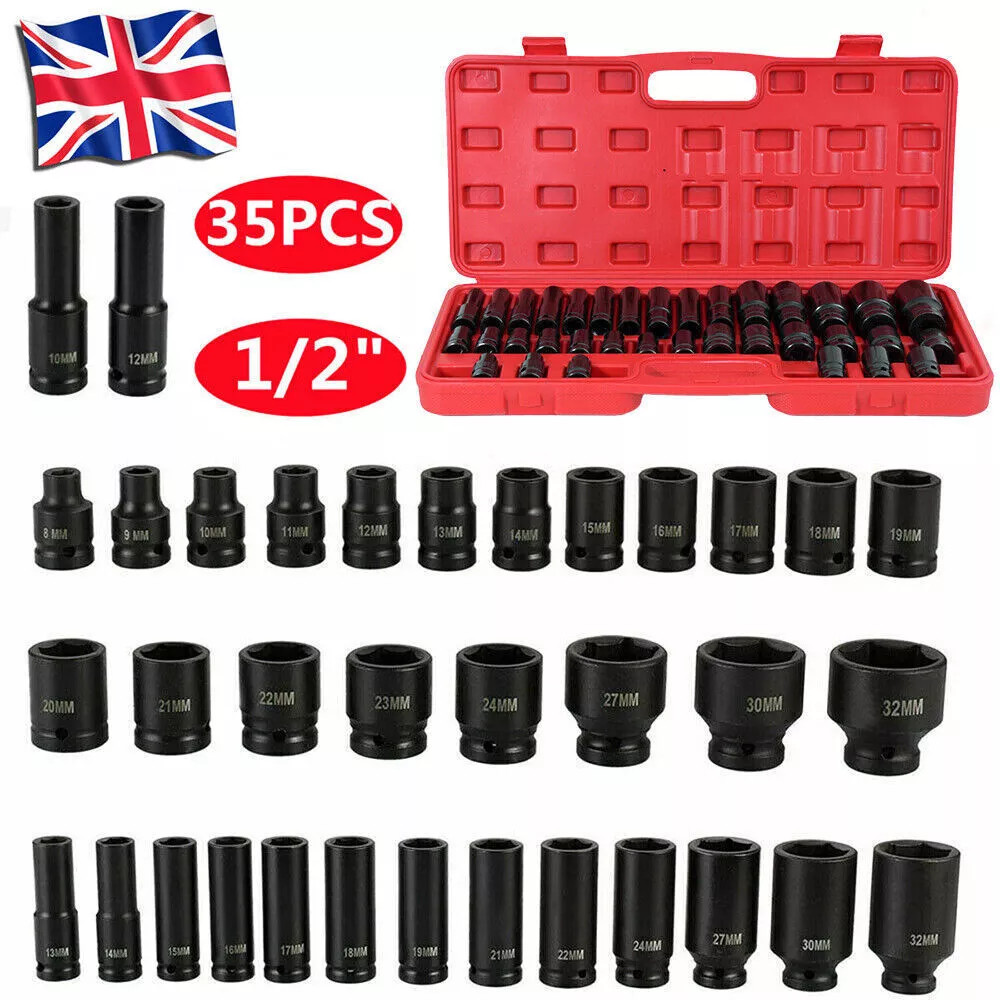 35PCS 1-2 8-32mm Metric Drive Deep Impact Socket Tool Set Garage Chrome Steel — image 4