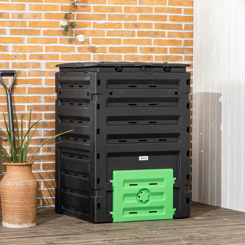 Garden Compost Bin, 120 Gallon 450L Garden Composter, BPA Free, With 80 Vents And 2 Sliding Doors, Lightweight & Sturdy, Fast Creation Of Fertile Soil, Black