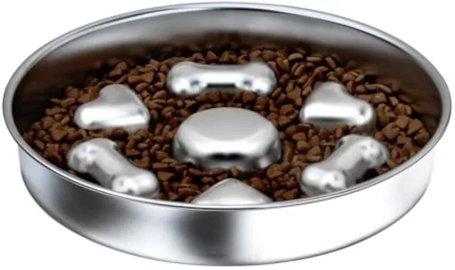 Slow Feeder Dog Bowls Non Slip Metal Dog Food Bowls With Heart And Bones Design For Small Medium Large Dogs Round - Shop at LoveMi