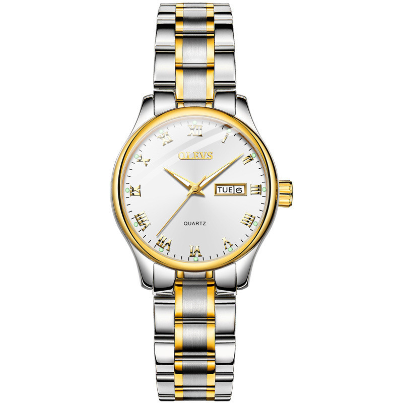 Double Calendar Simple Quartz Watch Tide Brand Waterproof Steel Band Watch