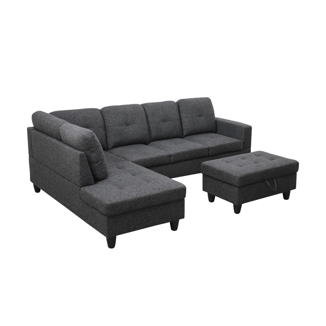 Pickup Only--Black Grey Linen 3-Piece Couch Living Room Sofa Set