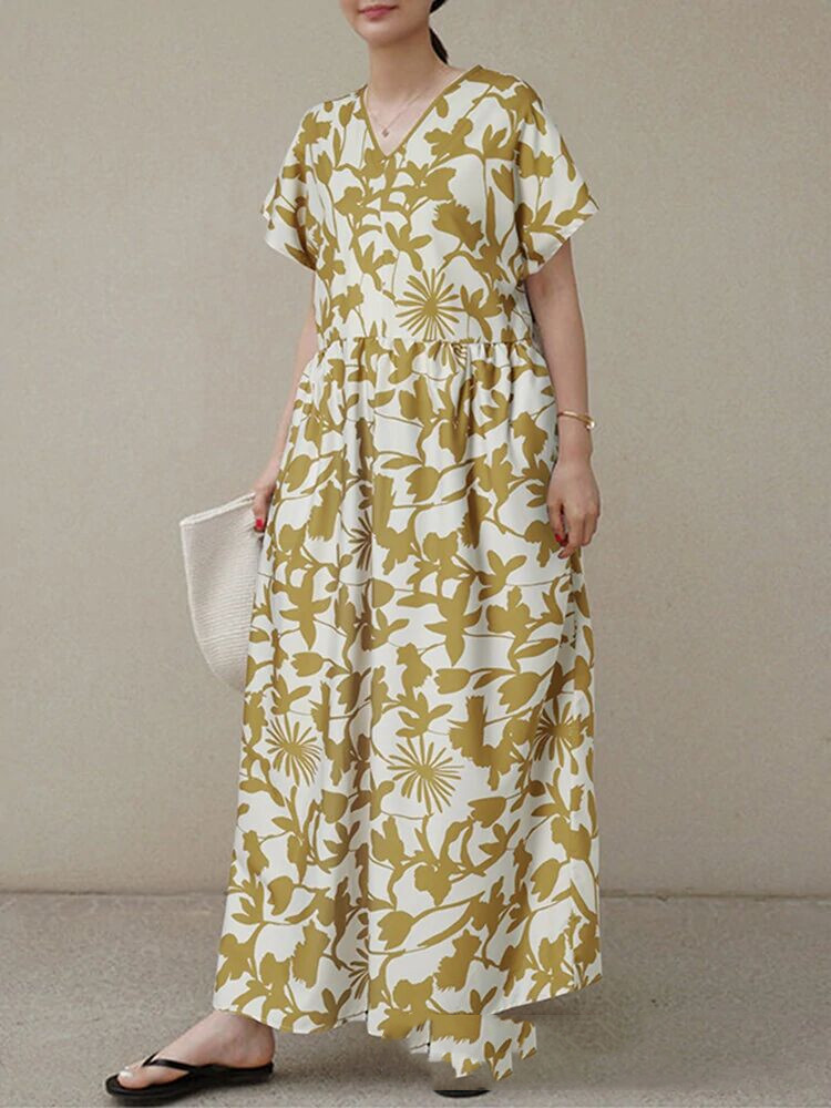 Women's Printed Dress Short Sleeve V Neck