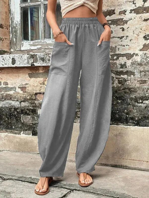Women's Harem Pants With Pockets High Waisted Casual Beach Pants Loose Trousers Summer Gray - Shop at LoveMi