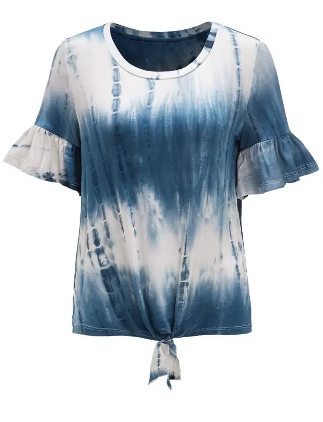 Striped Tie dye 3D Printed Round Neck Casual Straps Short Sleeves 8Style M - Shop at LoveMi