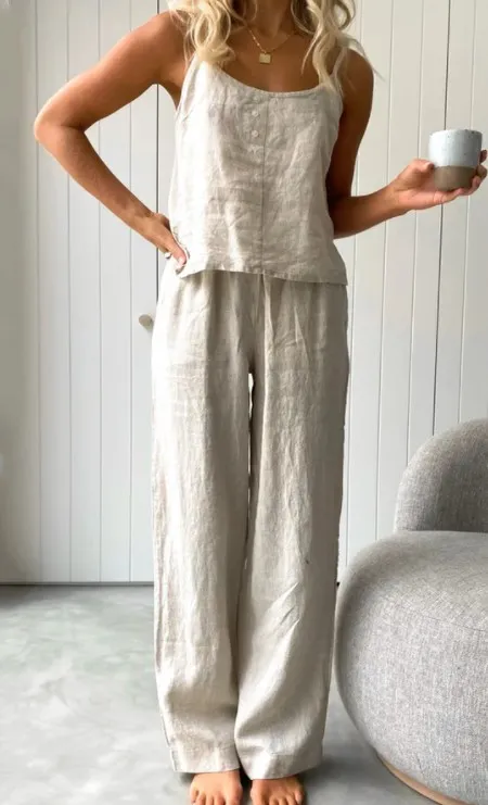 Women's New Solid Color Fashion Elastic Pants Sling Home Set Apricot - Shop at LoveMi