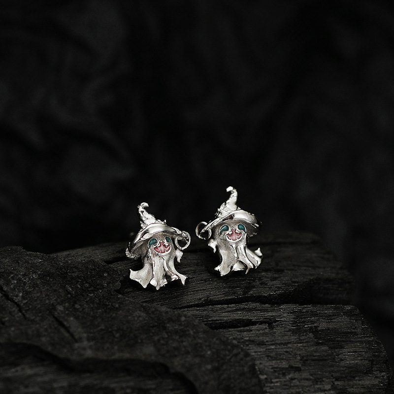 Title 7, S925 Sterling Silver Wizard Hat Funny Ghost Ser...