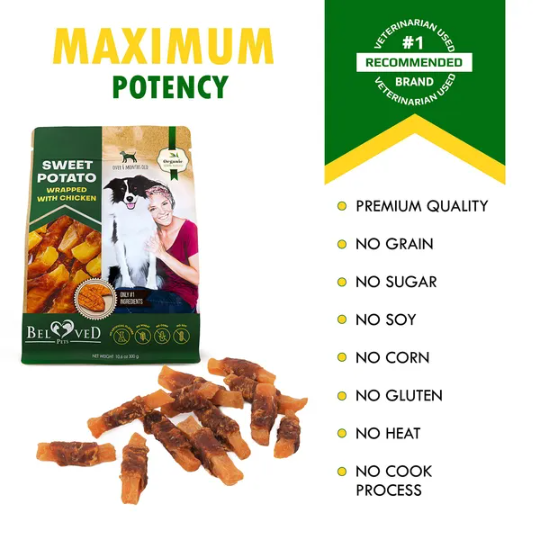 ขนมขบเคี้ยวสุนัขมันหวานห่อไก่ ออร์แกนิค ธรรมชาติ Grain Free สำหรับฝึกสุนัขขนาดเล็กและใหญ่ ขนมแห้งเกรดมนุษย์ ขนาดใหญ่
