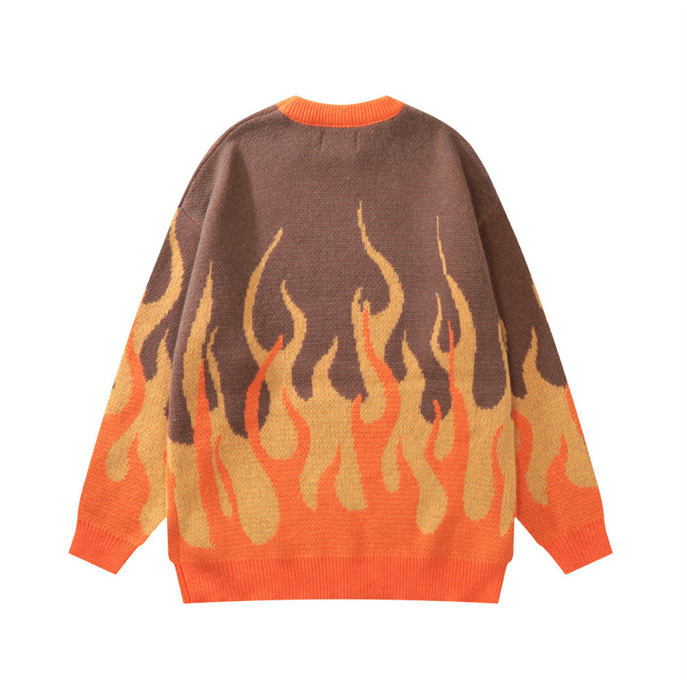 Design Abstract Flame Jacquard Pullover Knitted Sweater Men's