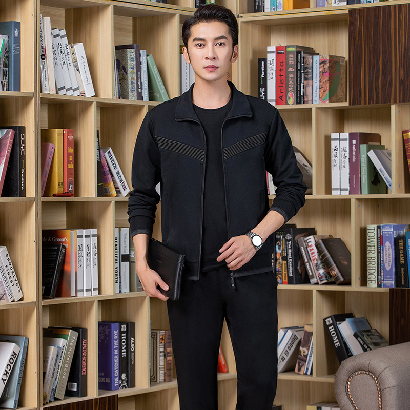 New Men's Casual Fashion Sports Suit Solid Color Slim Fit