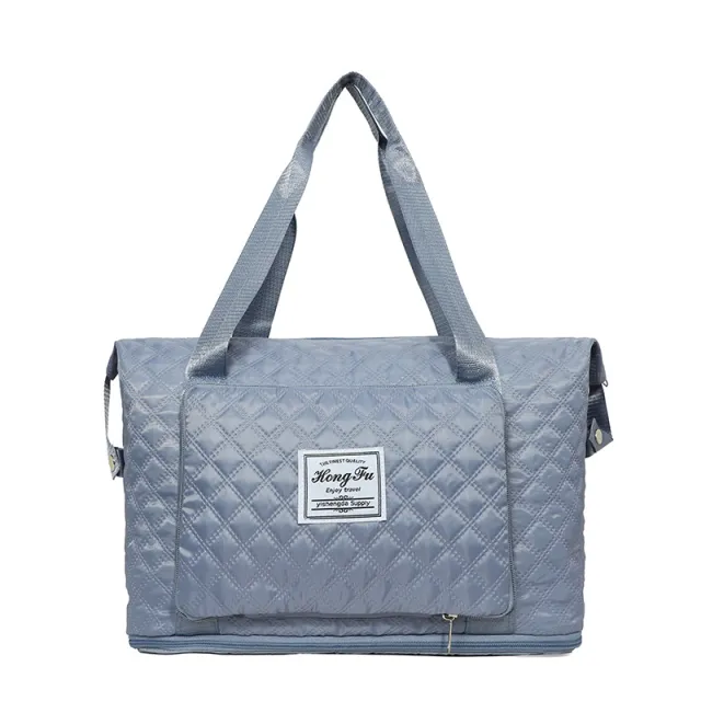 Foldable Travel Duffle Bag With Rhombus Sewing Design Large Capacity Fitness Handbag Portable Versatile Shoulder Bags Expandable Organizer Blue - Shop at LoveMi
