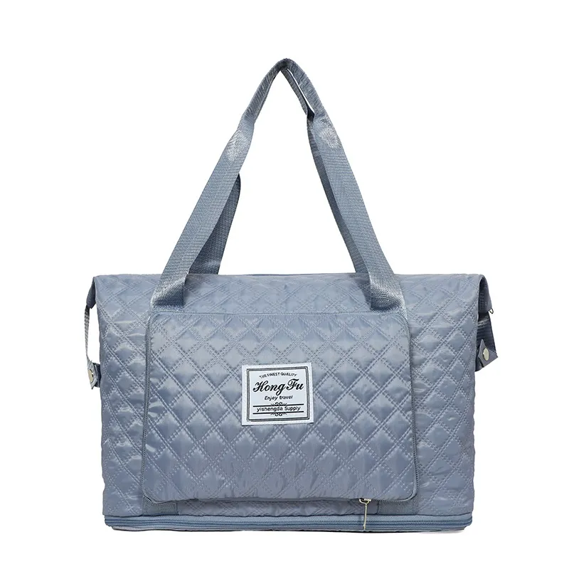 Foldable Travel Duffle Bag With Rhombus Sewing Design Large Capacity Fitness Handbag Portable Versatile Shoulder Bags Expandable Organiser - Blue