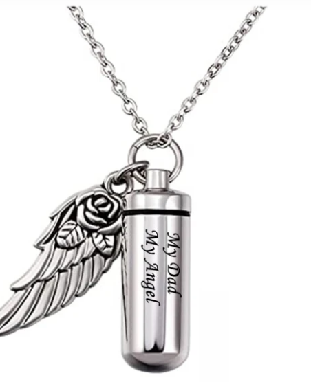 Cylindrical urn wing pendant, perfume bottle jewelry