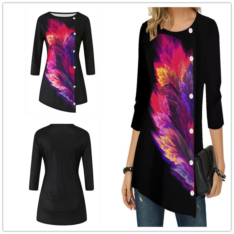 Printed Pullover Round Neck Women's T-shirt