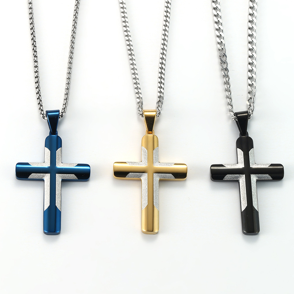 Men's Curved Simple Pendant Hip Hop Cross Necklace