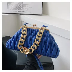 Autumn Fashion Women's Embroidery Line Rhombus Chain Shoulder Bag - Blue - View 1