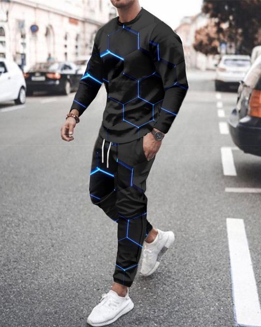 3d Digital Printing Crew Neck Sweater Sports Trousers Suit