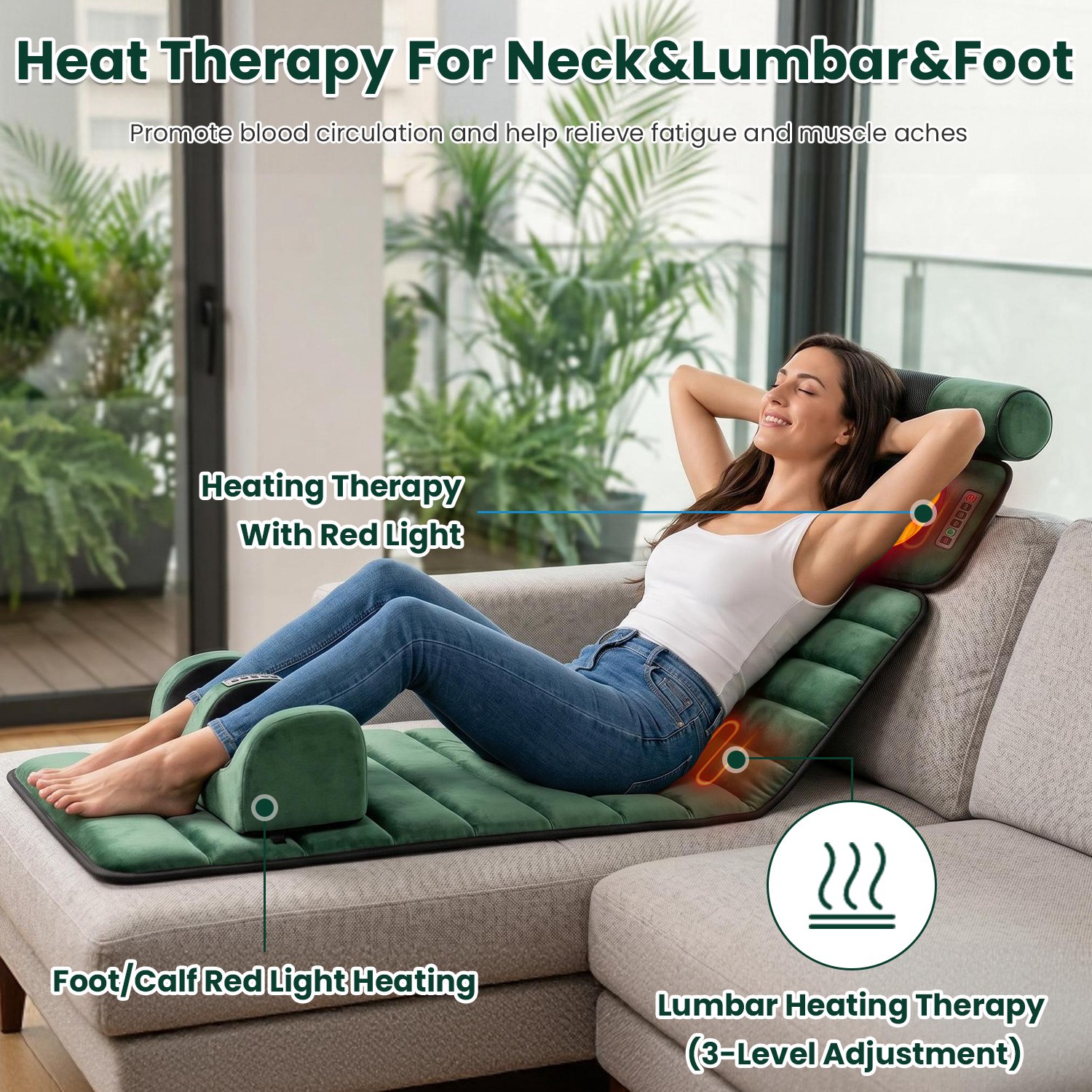 Full Body Electric Massage Mat Heating Vibration Massage Pad Cushion Back Massage Mattress Chair Pad With Neck Foot Massage Head Pillow And Cloth Lumbar Pillow Timer Anti-Slip Bottom Earplugs — foto 8