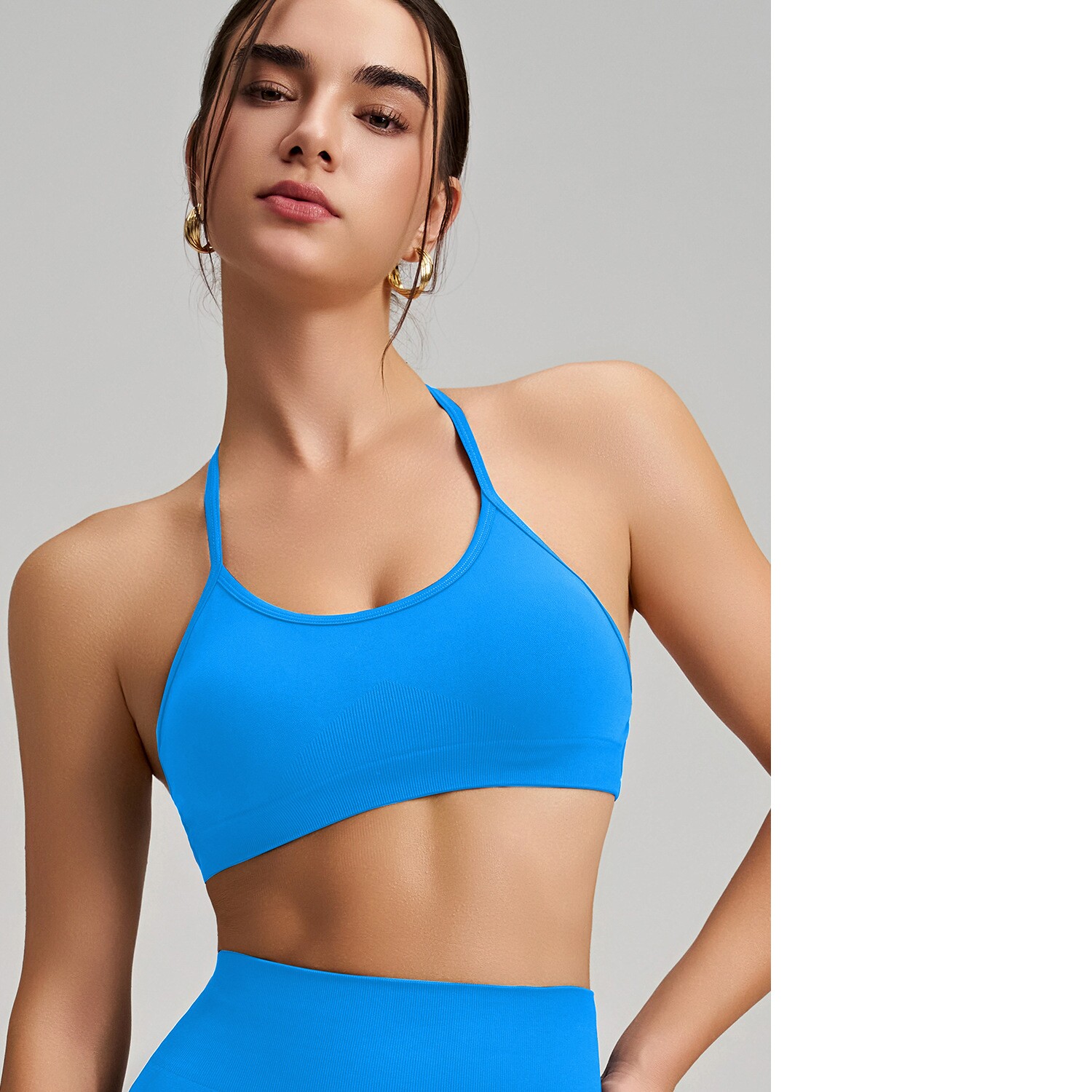 Women's Seamless Thin Strap Cross Back Yoga Outfit Set, Quick-Dry Tight Sports Fitness Bra For Running 6