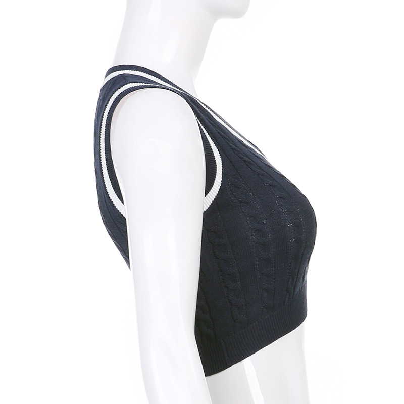 Women's Ultra-short Cropped Navel V-neck Contrast Color Wool Vest