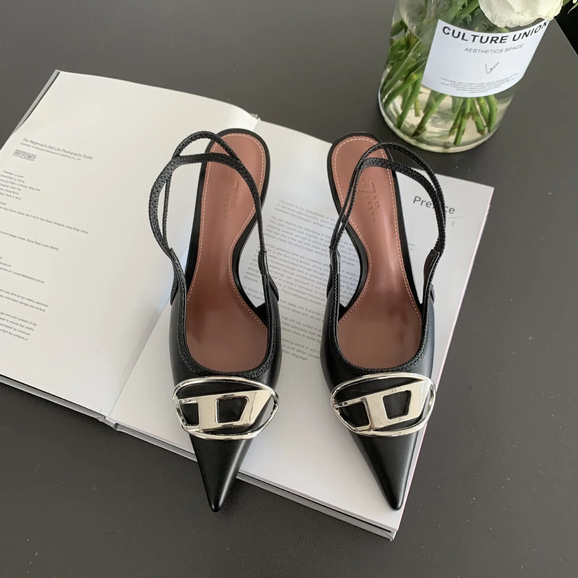 Ladies Shallow Back Slim Heel Pointed Heels